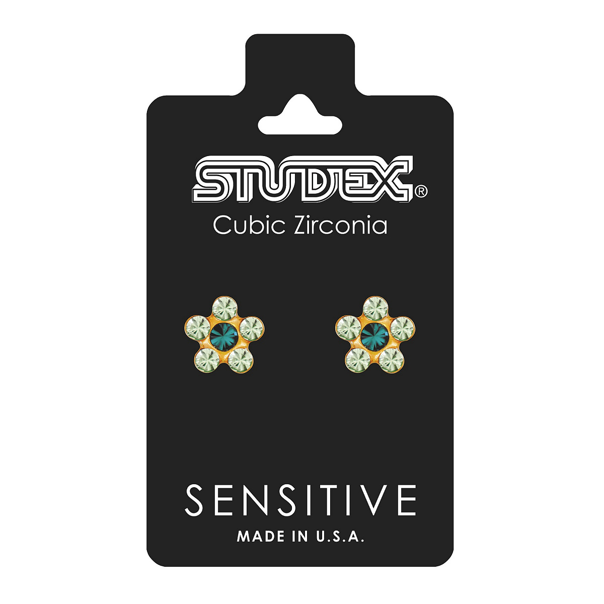 Серьги &quot;SENSITIVE&quot;,в виде цвета из шести камней,цвет&quot;ИЗУМРУД+ХРИЗОЛИТ&quot;, с позолотой 2шт.