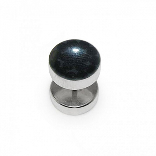 Серьга тунельная &quot;обманка&quot; диск с широкими бортами с эмалевым покрытием. Цвет - черный.