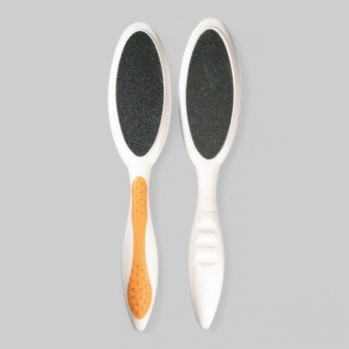 Двухсторонняя тёрка для ног, овальная с ручкой, с прорезиненной ручкой, длина 22см, линия SOFTTOUCH.