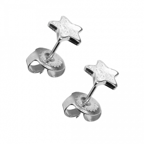 Серьги иглы стерильные, Глиттер белый Звезда, 5 мм, сталь без покрытия, 2шт.