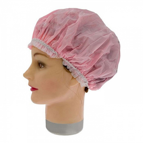Шапочка пластиковая для душа с кружевом, розовая.288