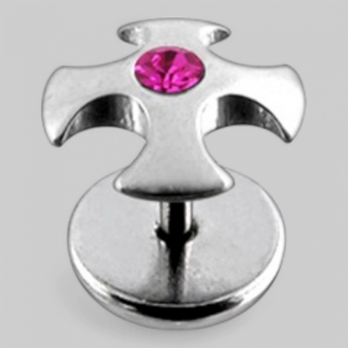 Серьга в форме &quot;ирландского креста&quot; с камнем в центре. Цвет - розовый.