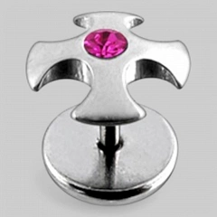 Серьга в форме &quot;ирландского креста&quot; с камнем в центре. Цвет - розовый.