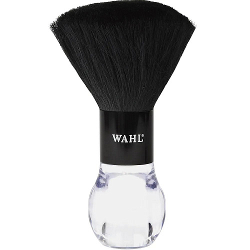 ПАРИКМАХЕРСКАЯ ЩЕТКА ДЛЯ ОЧИСТКИ ВОЛОС С ШЕИ &quot;WAHL&quot;, ПРОЗРАЧНАЯ РУЧКА С ЧЕРНЫМ ОБОДКОМ