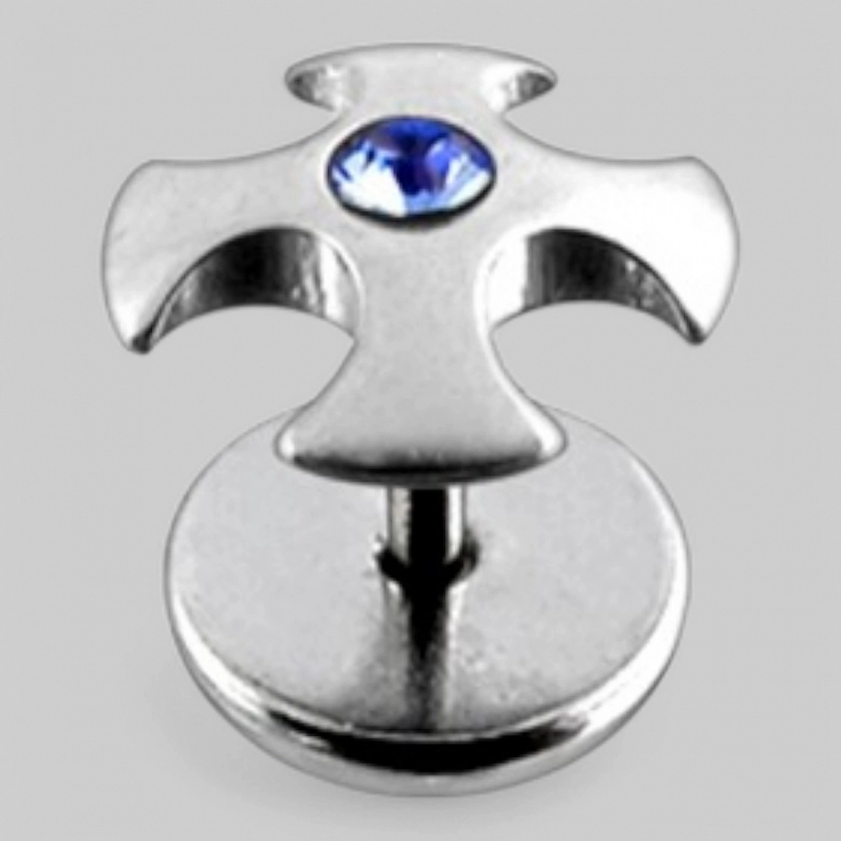 Серьга в форме &quot;ирландского креста&quot; с камнем в центре. Цвет - синий.