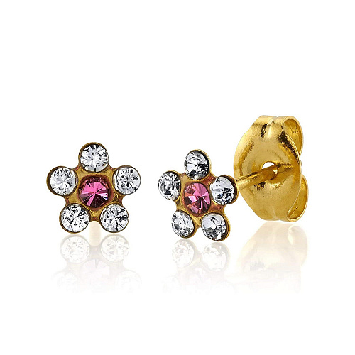 Серьги &quot;SENSITIVE&quot;,в виде цвета из шести камней,цвет&quot;ХРУСТАЛЬ+ТУРМАЛИН&quot; ,с позолотой,2 шт