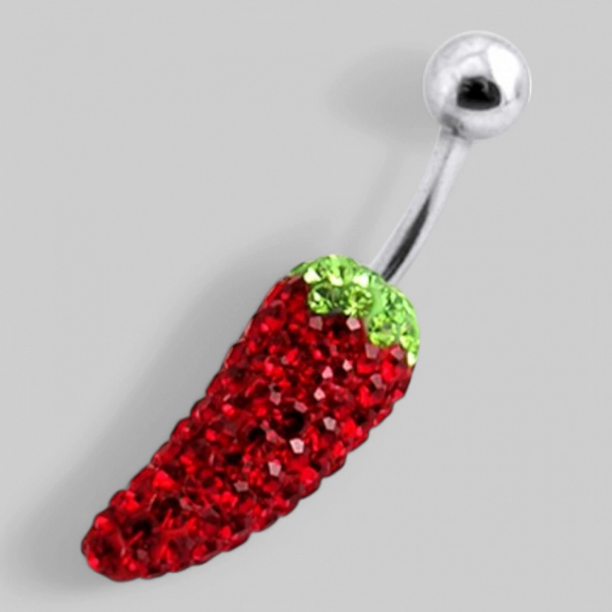 Серьга для пупка в форме перчика усыпанного стразами. Цвет - комбинированый.