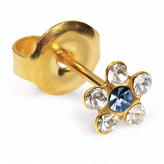 Серьги &quot;SENSITIVE&quot;,в виде цвета из шести камней,цвет&quot;ХРУСТАЛЬ+САПФИР&quot; ,с позолотой,2 шт