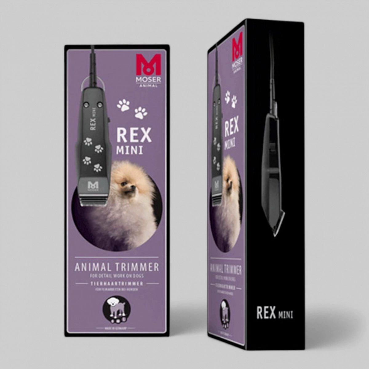 Машинка &quot;Moser - Rex Mini&quot; - окантовочная, супер-маленькая, универсальная насадка, сеть 5W. (серо\чёрная с принтом лапок)