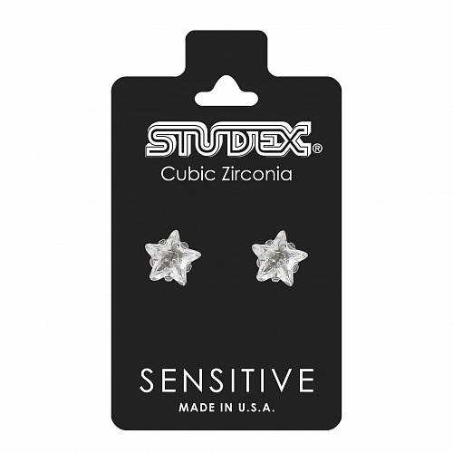 Серьги &quot;SENSITIVE&quot;с камнем &quot;ЦИРКОН&quot; тип огранки&quot;звезда&quot;,без позолоты,размер 5мм,2шт&quot;