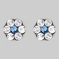 Серьги иглы стерильные в форме цветка , с камнями &quot;ХРУСТАЛЬ/САПФИР&quot; ,без позолоты, размер &quot;макси&quot;,2 шт